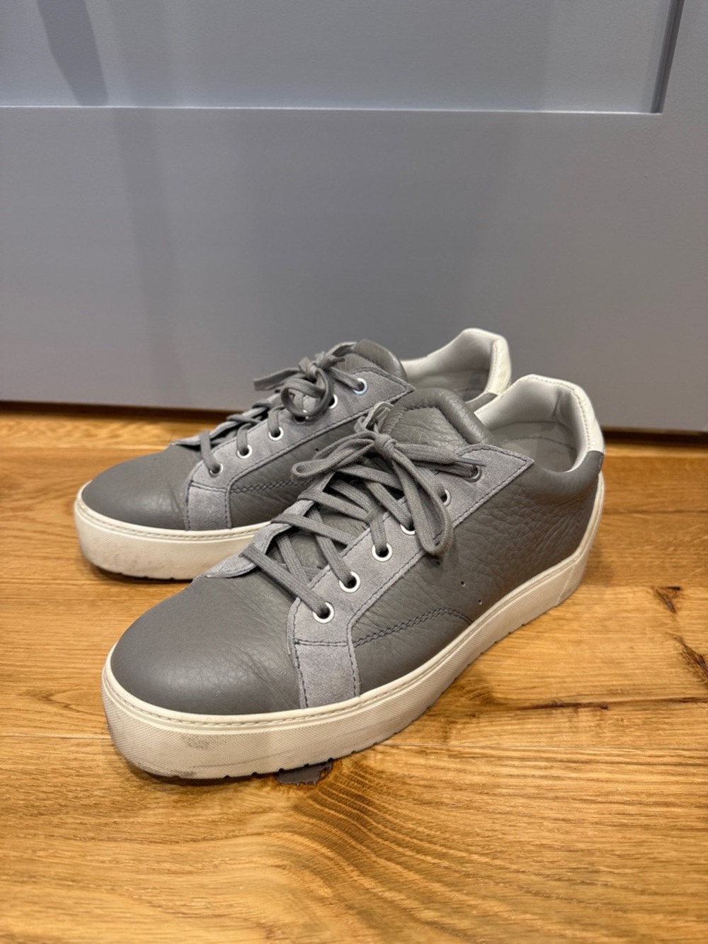 Giorgio Armani Gray Leather Low-Top Sneakers with White Platform